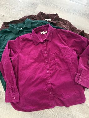 LOFT Cotton-Corduroy Modern Pocket 3 Shirts In Emerald Green, Fuchsia, Maroon XL
